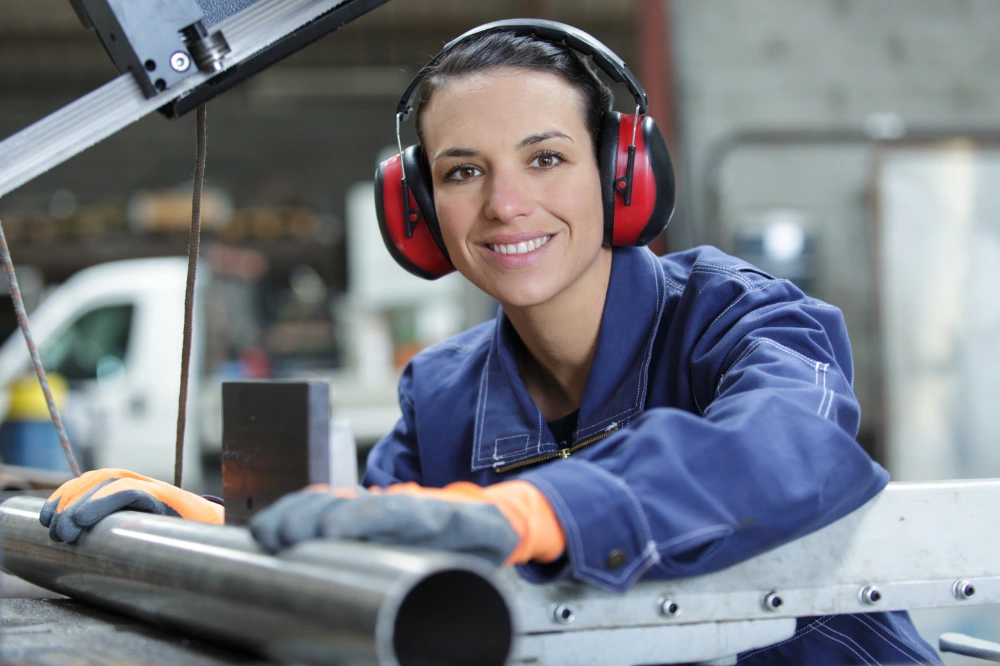 Woman at noisy Workplace