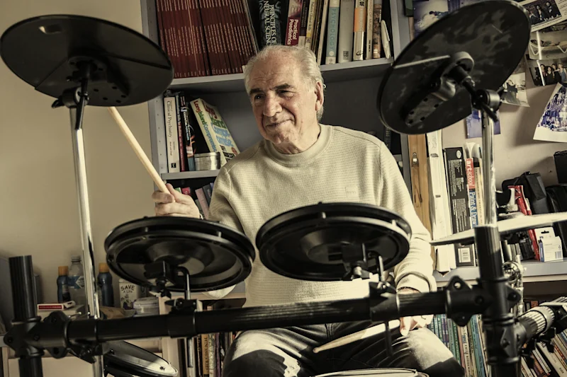 Article 8 Surgeon Michael Bruce is back on the drums in his spare time, at 73.Credit: Paul Jeffers, digitally tinted<br />